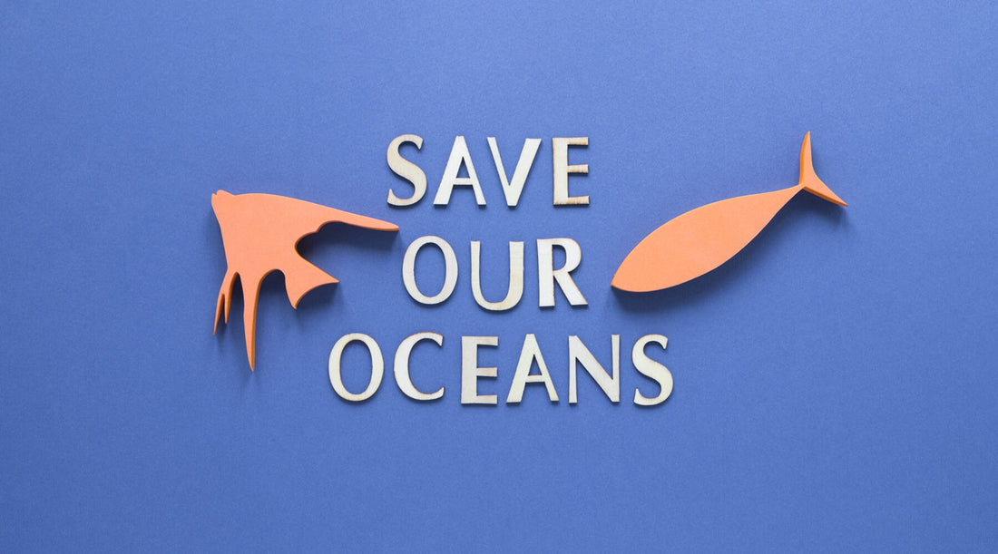 "Save Our Oceans" written in wooden letters as a blog image header of Shaka Love blog post about Preserve Our Ocean to Protect Our Life